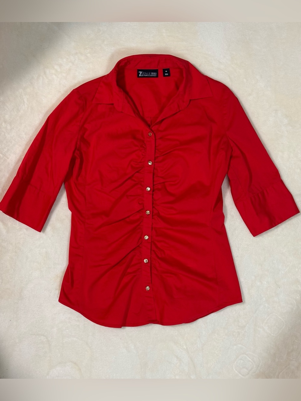 7th Avenue New York & Company Red Ruched Button-Up Blouse – Size XS
